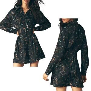 Anthropologie Exquise NWT Women’s The Tobie Satin Mini Shirt Dress Black Medium